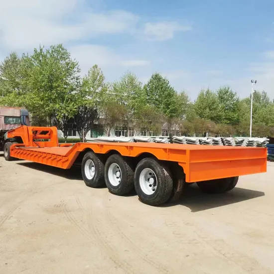 Chargement de charbon de Mongolie Deux semi-remorques à plateau Remorque à conteneurs Conteneur Dump Skeleton Truck Low Boy Dolly Lowbed Truck Trailer